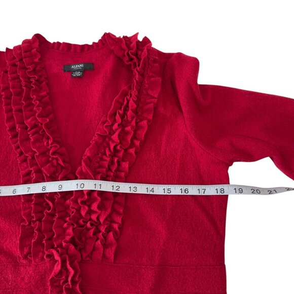 Alfani Petite Womens Red Ruffle Front Cardigan Sweater 100% Merino Wool Size P/S - Picture 4 of 11